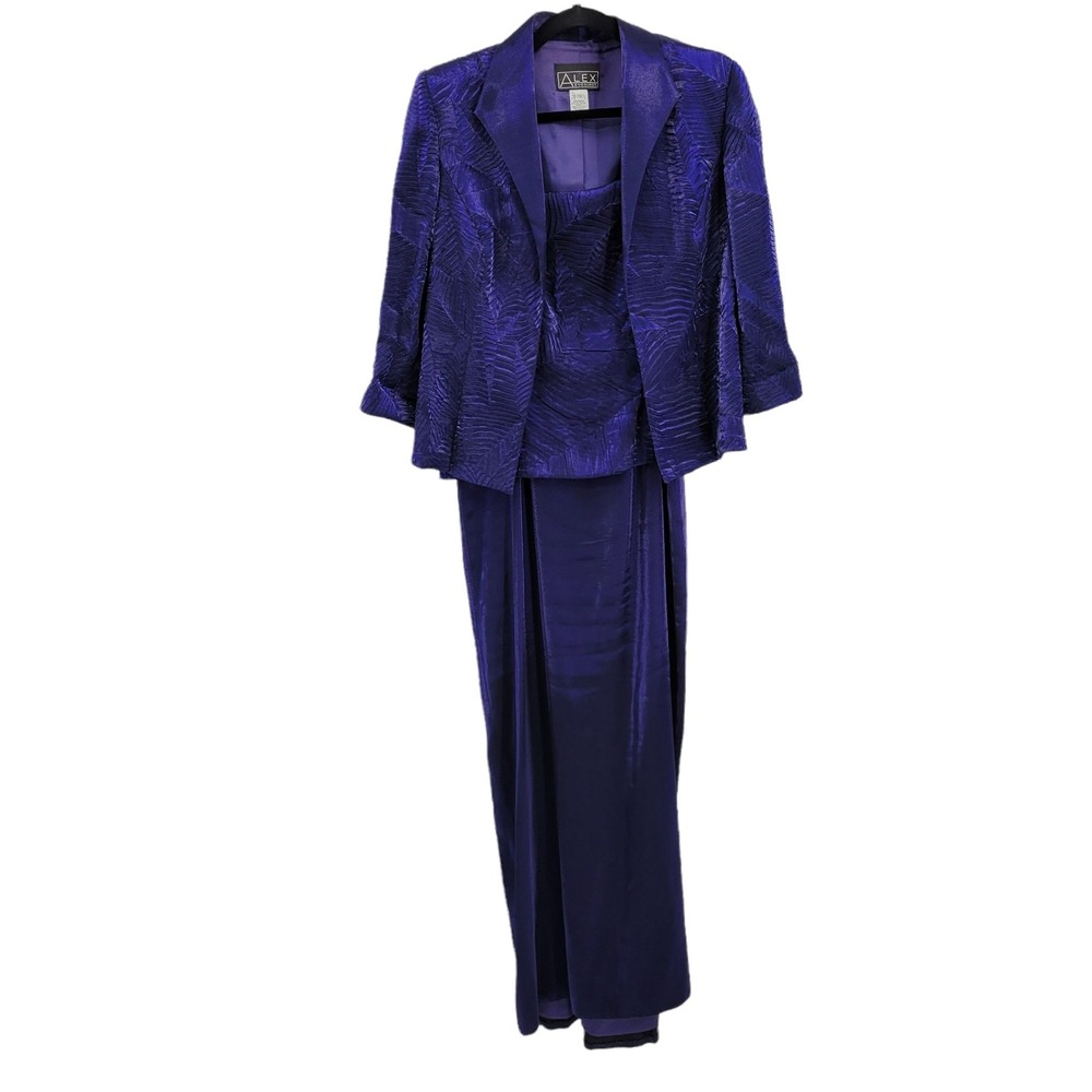 Vtg 80s Alex Evenings 2Pc Formal Crinkle Maxi Dress Set Sz 10‎ Metallic Purple